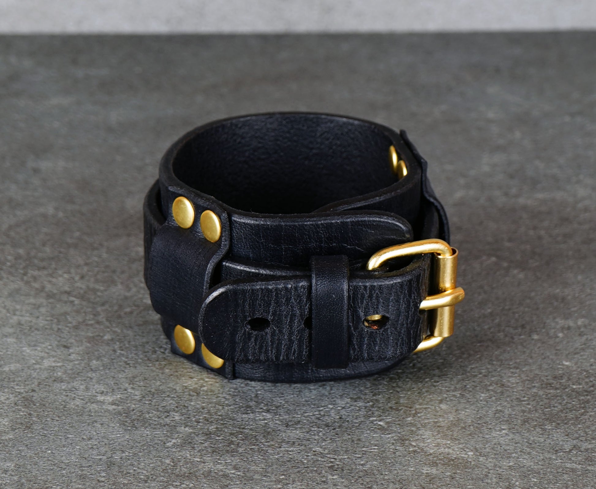 handmade black leather bracelet adjustable wrist cuff minimalist unisex design