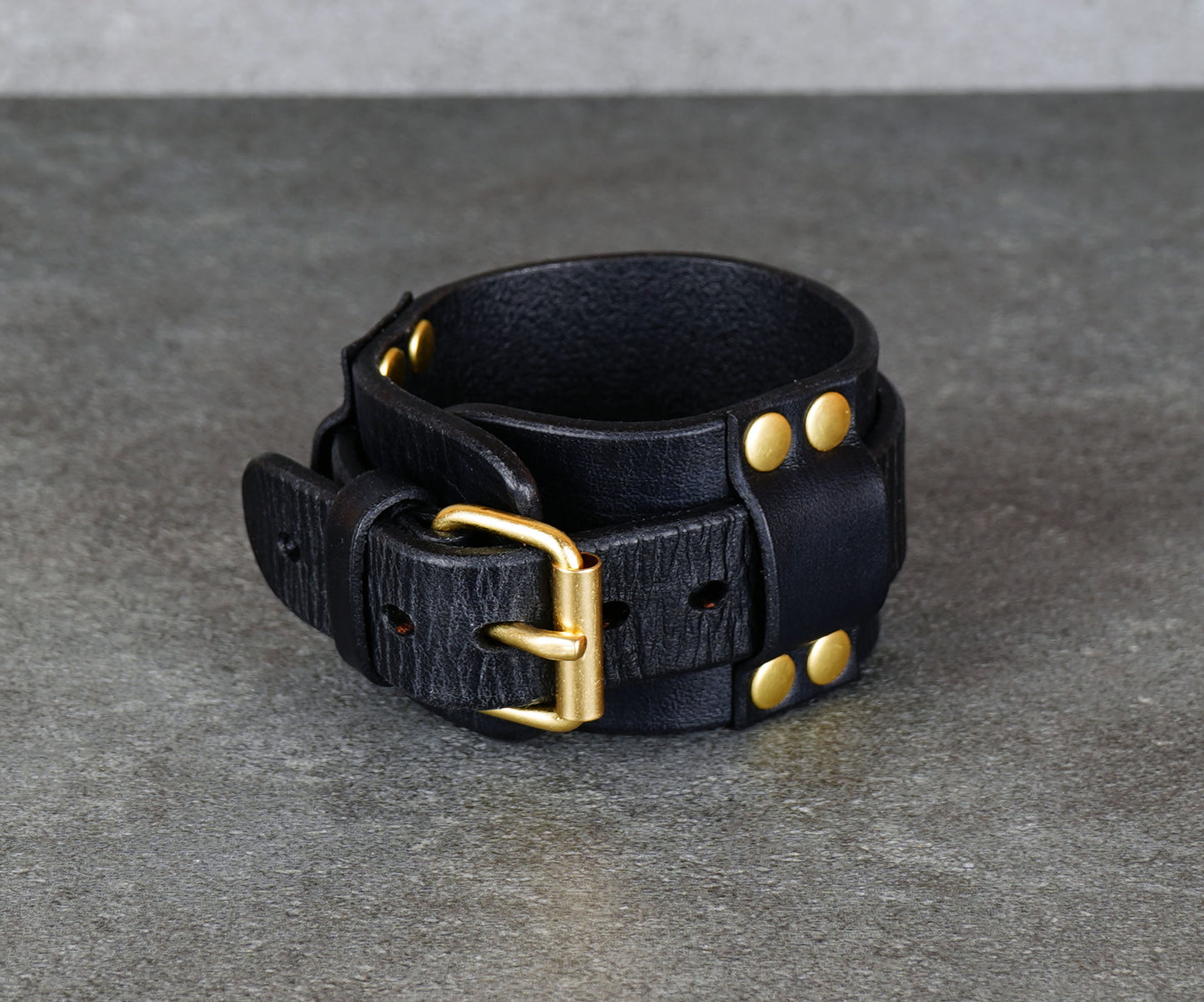 handmade black leather bracelet adjustable wrist cuff minimalist unisex design
