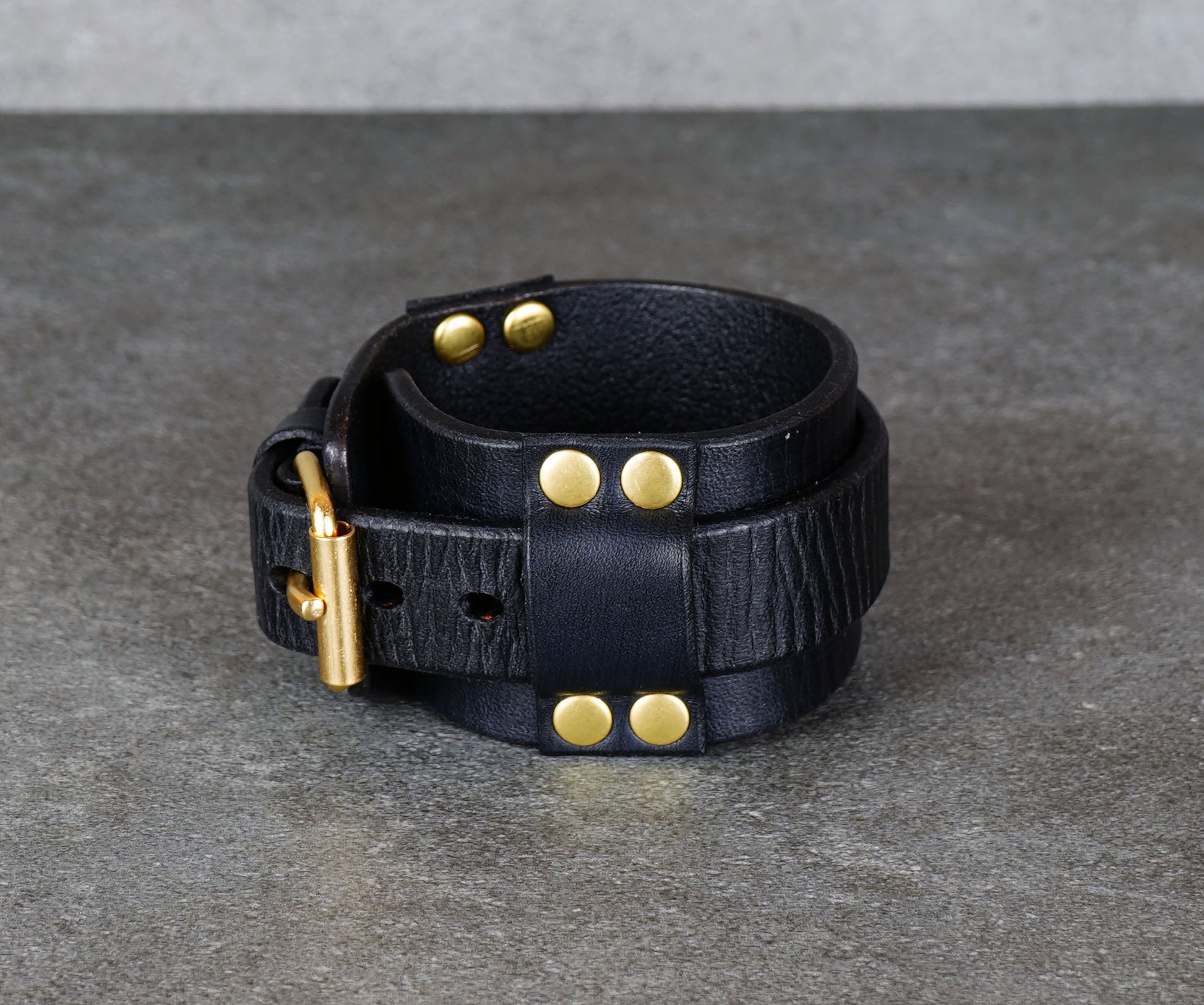 handmade black leather bracelet adjustable wrist cuff minimalist unisex design