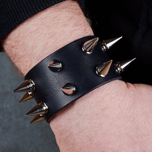 Handmade punk rock leather wristband for men and women