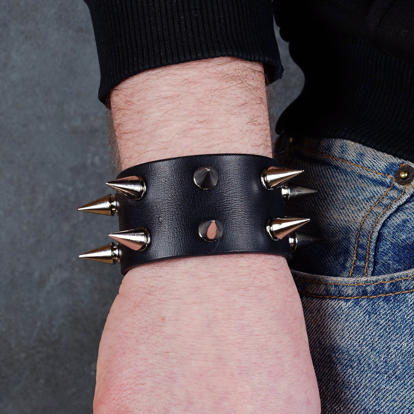 Handmade punk rock leather wristband for men and women
