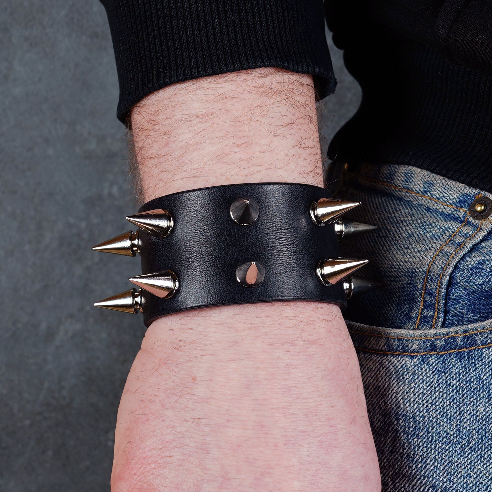 Handmade punk rock leather wristband for men and women