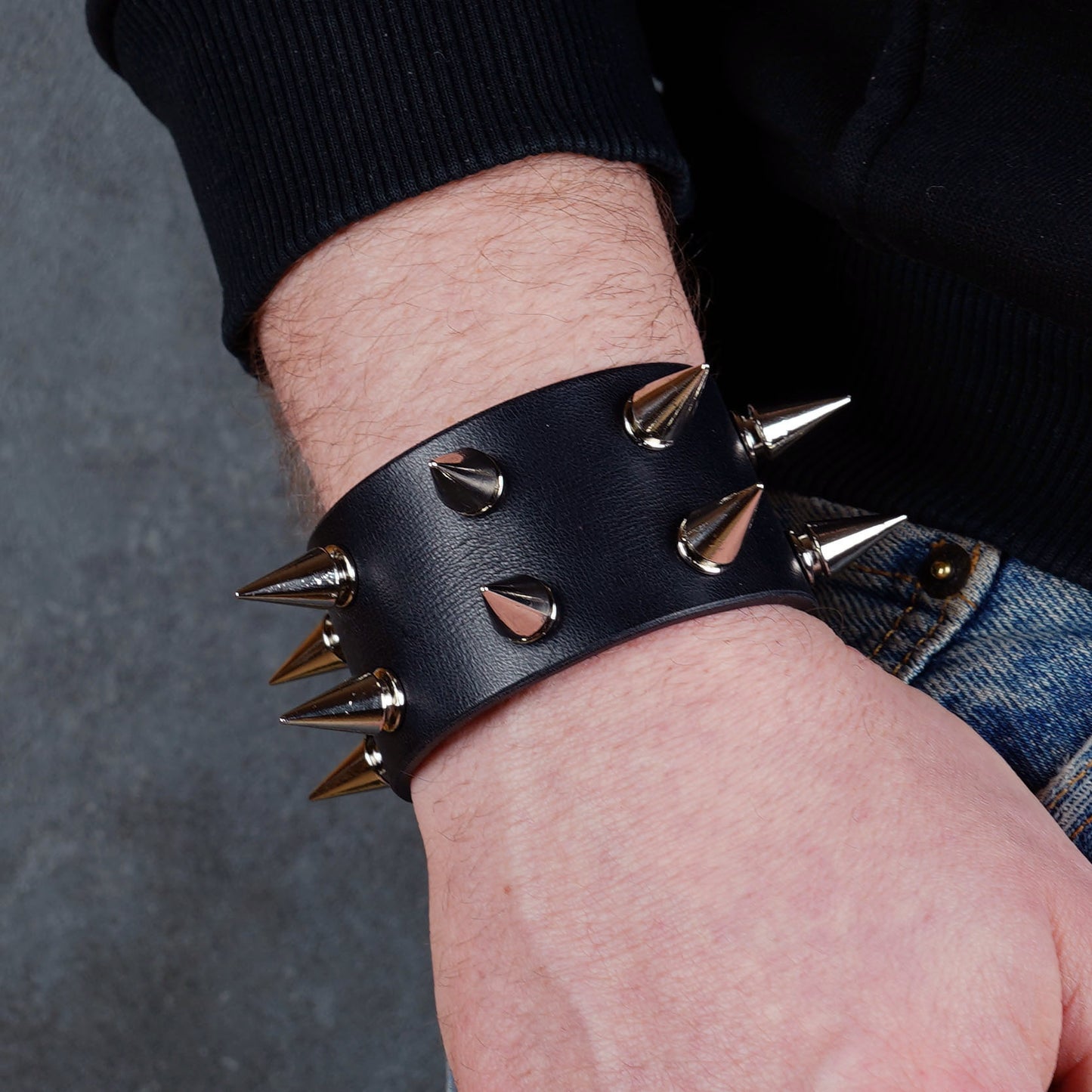 Handmade punk rock leather wristband for men and women