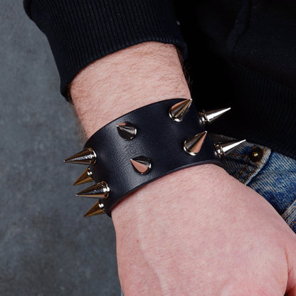Handmade punk rock leather wristband for men and women