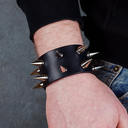 Handmade punk rock leather wristband for men and women