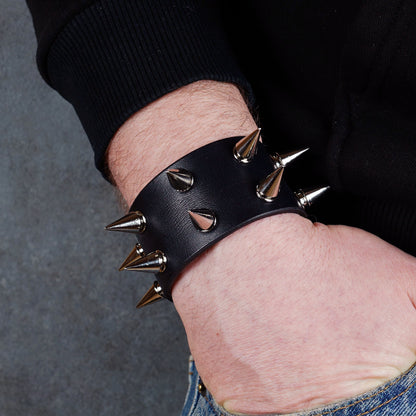 Handmade punk rock leather wristband for men and women