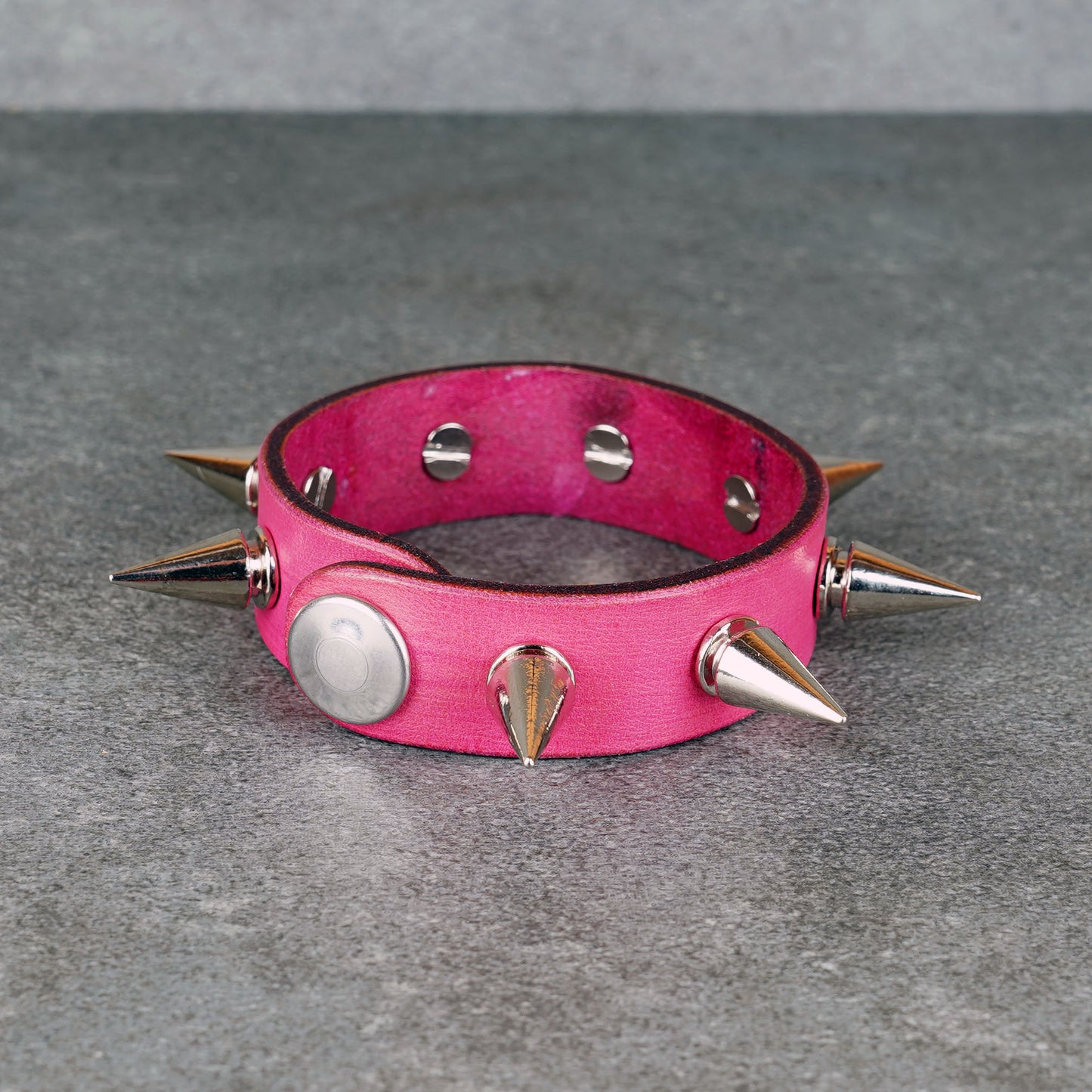 Handmade pink leather cuff bracelet for men and women