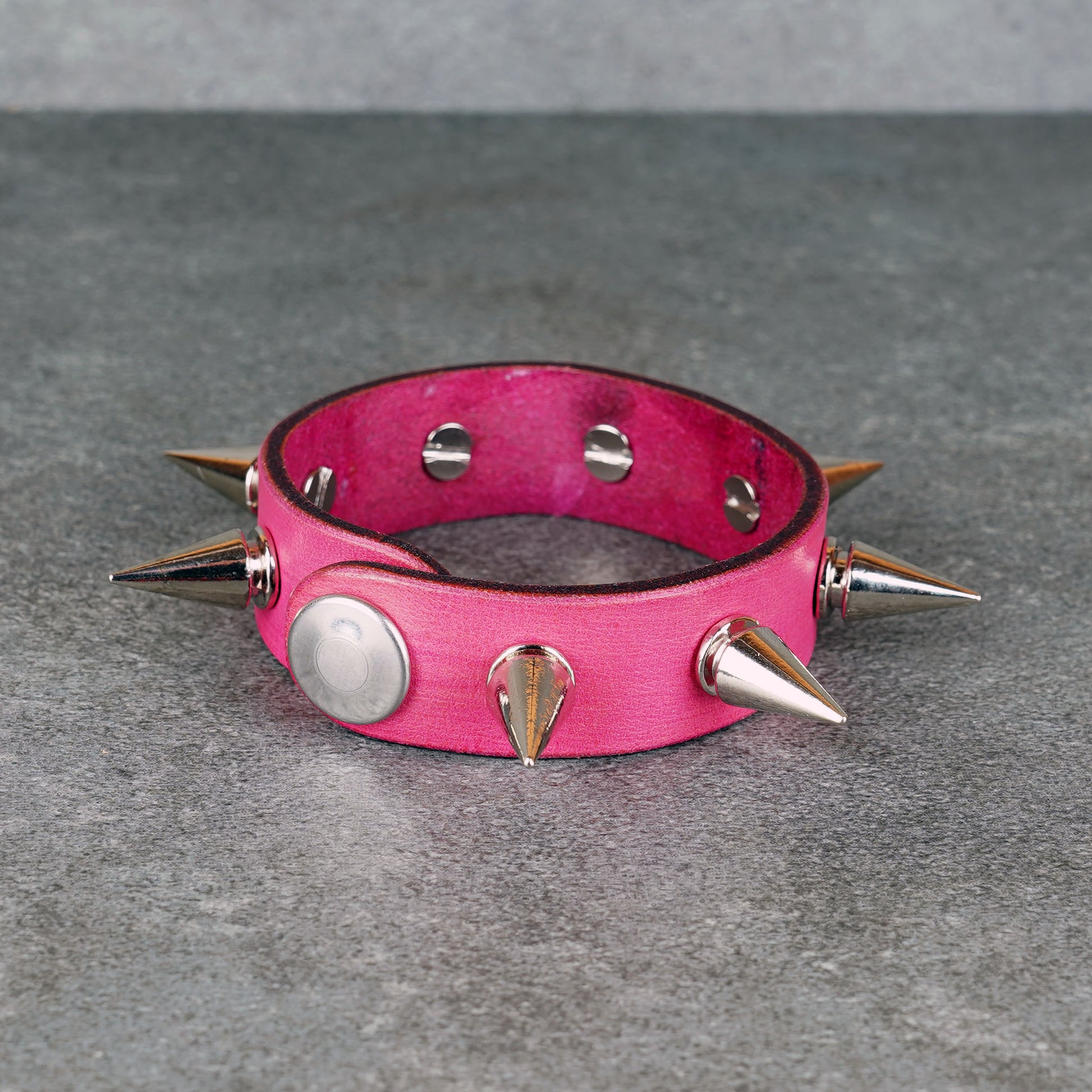 Handmade pink leather cuff bracelet for men and women