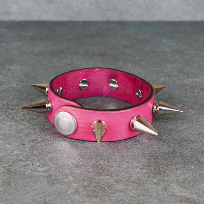 Handmade pink leather cuff bracelet for men and women
