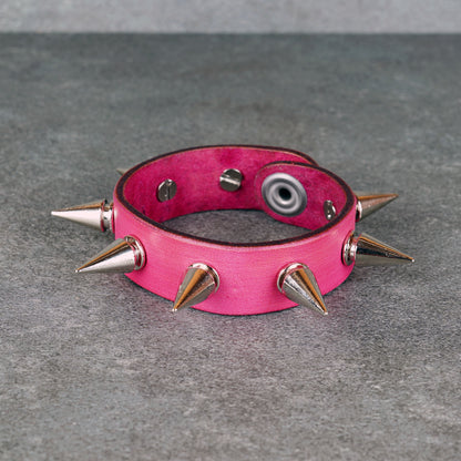 Handmade pink leather cuff bracelet for men and women