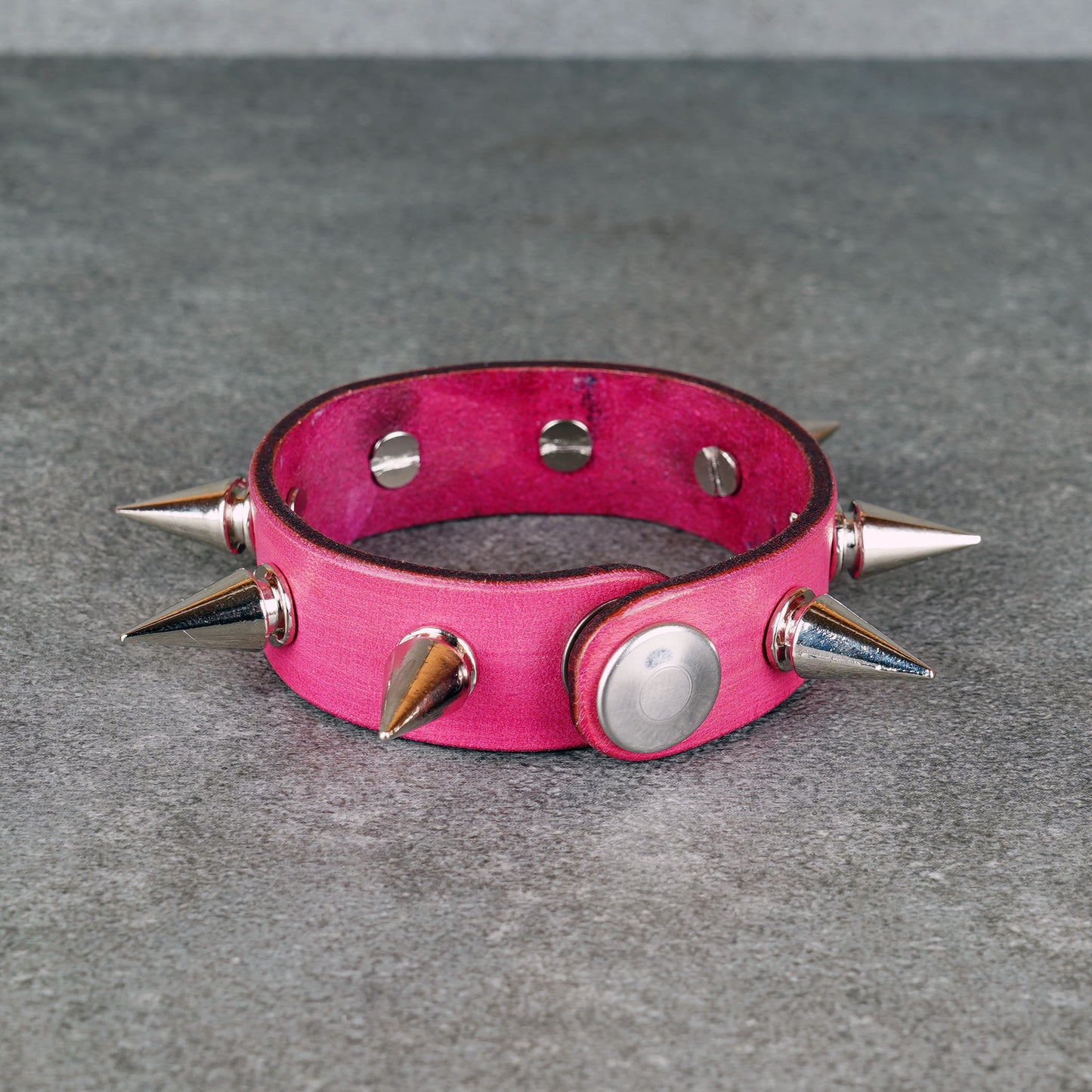 Handmade pink leather cuff bracelet for men and women