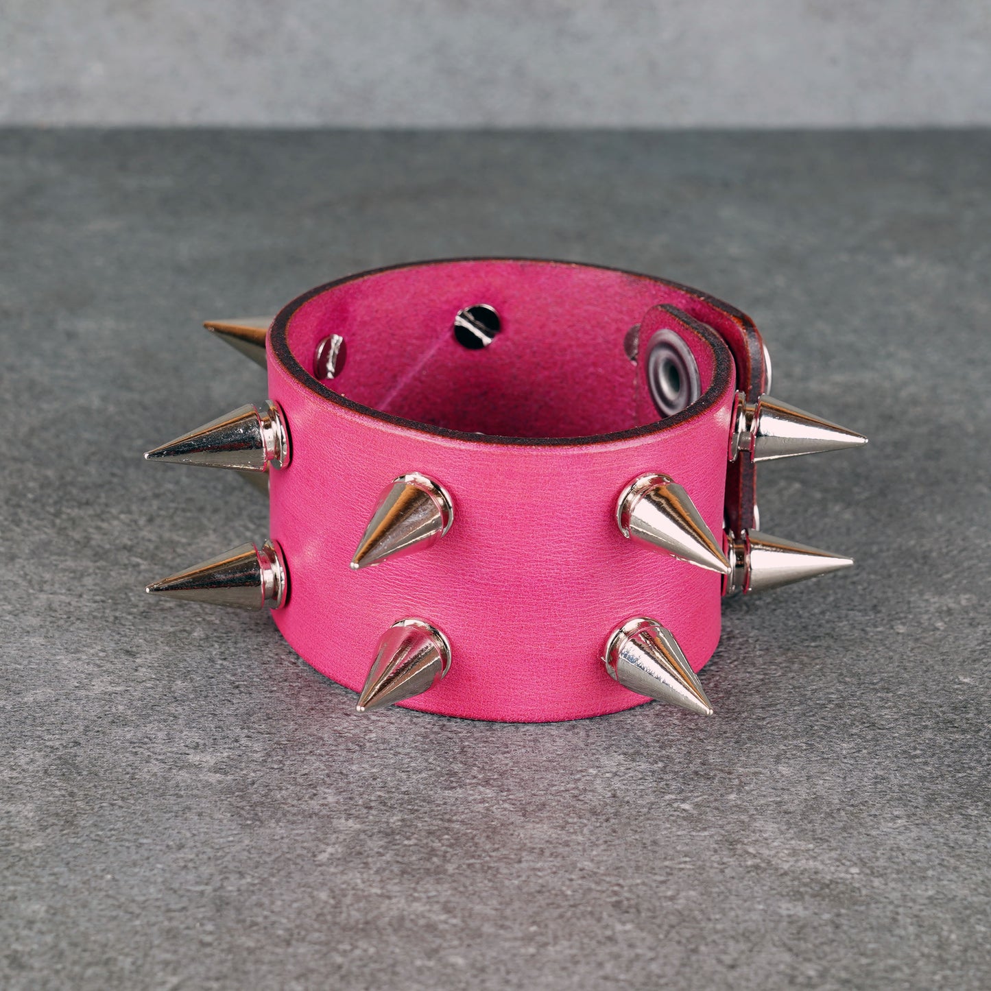 Pink studded leather bracelet made from genuine Italian leather