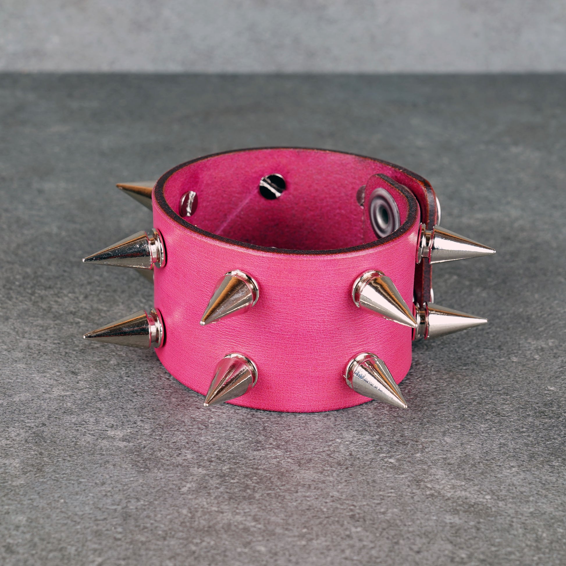 Pink studded leather bracelet made from genuine Italian leather