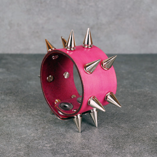Pink studded leather bracelet made from genuine Italian leather