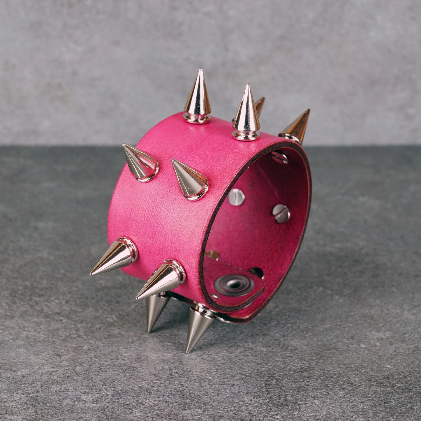 Pink studded leather bracelet made from genuine Italian leather