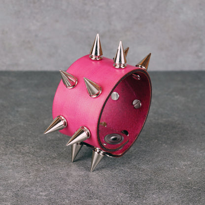 Pink studded leather bracelet made from genuine Italian leather