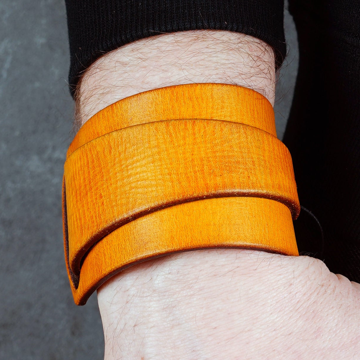 yellow leather bracelet handmade vegetable tanned leather wristband