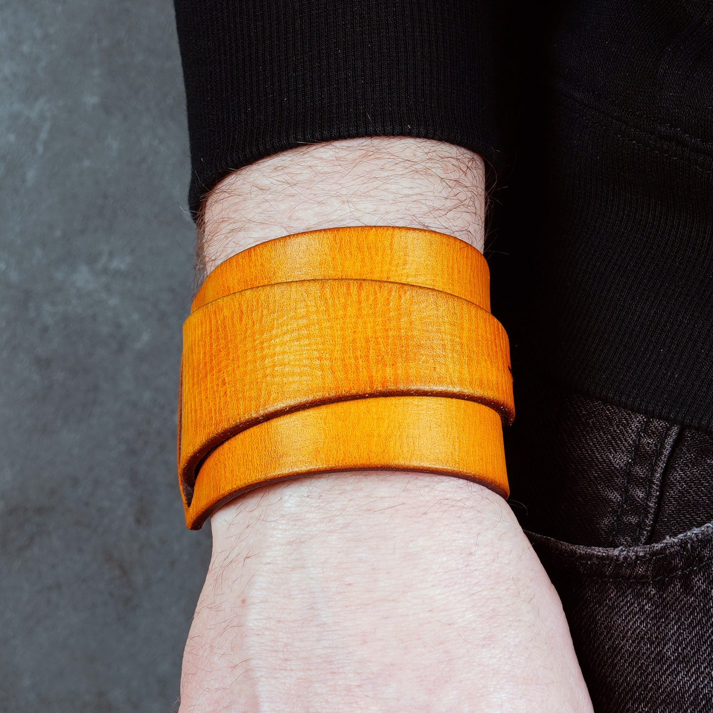 yellow leather bracelet handmade vegetable tanned leather wristband