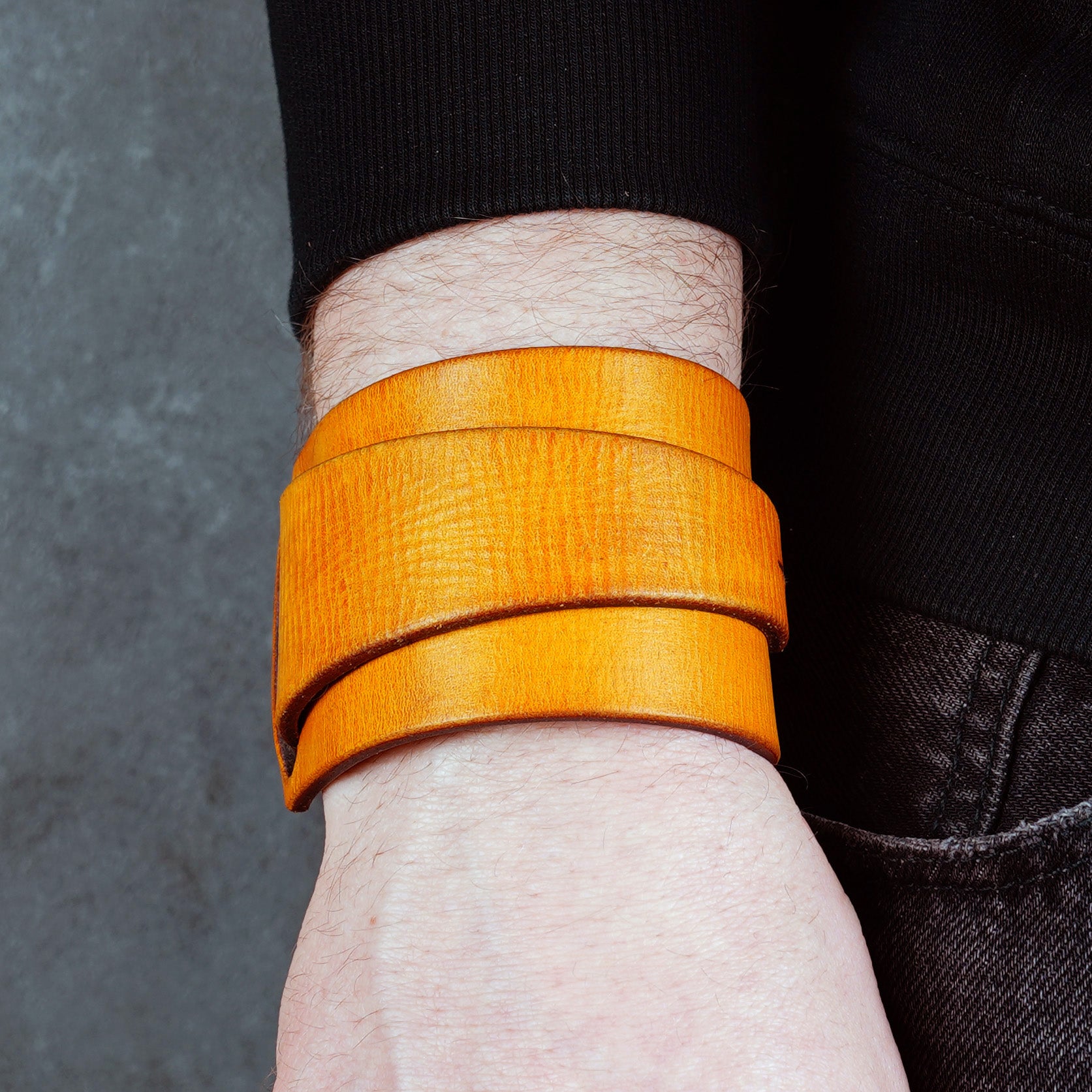 yellow leather bracelet handmade vegetable tanned leather wristband