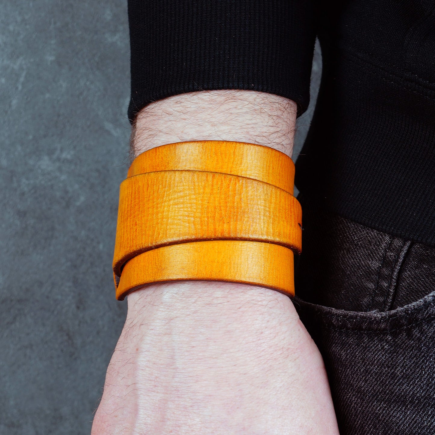 yellow leather bracelet handmade vegetable tanned leather wristband