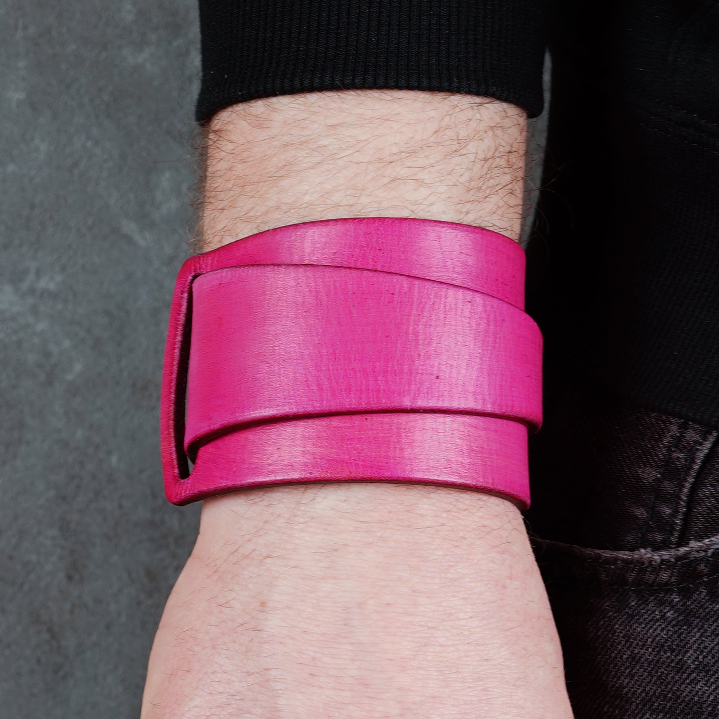 pink leather bracelet handmade vegetable tanned leather wristband