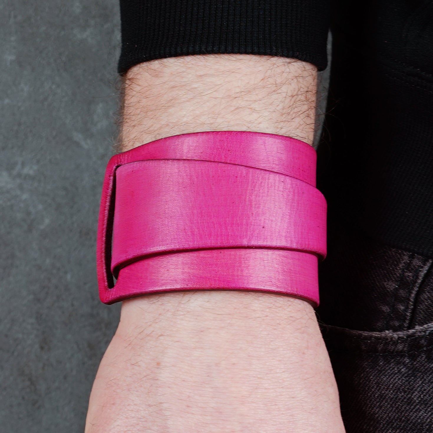 pink leather bracelet handmade vegetable tanned leather wristband
