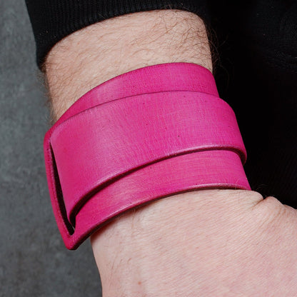 pink leather bracelet handmade vegetable tanned leather wristband