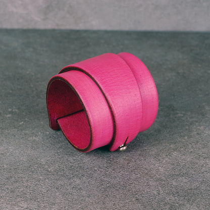 pink leather bracelet handmade vegetable tanned leather wristband