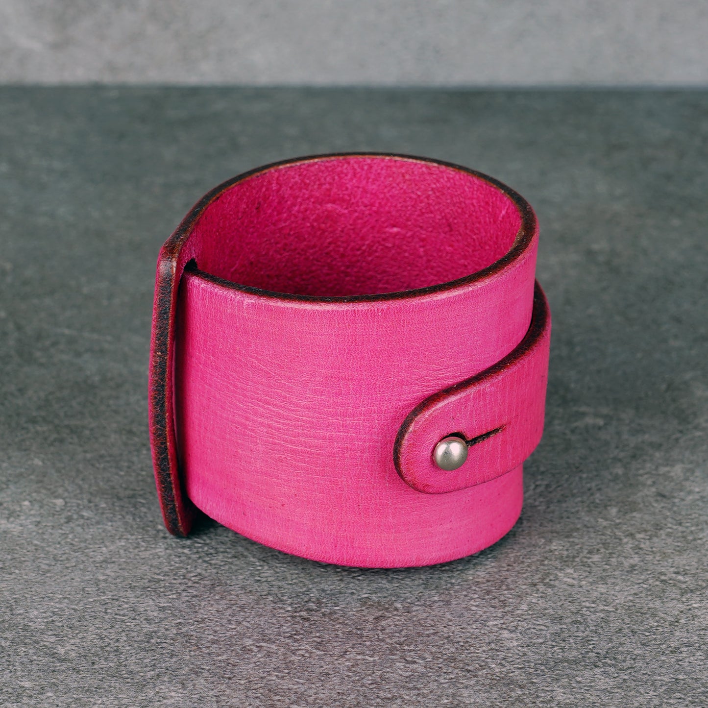 pink leather bracelet handmade vegetable tanned leather wristband