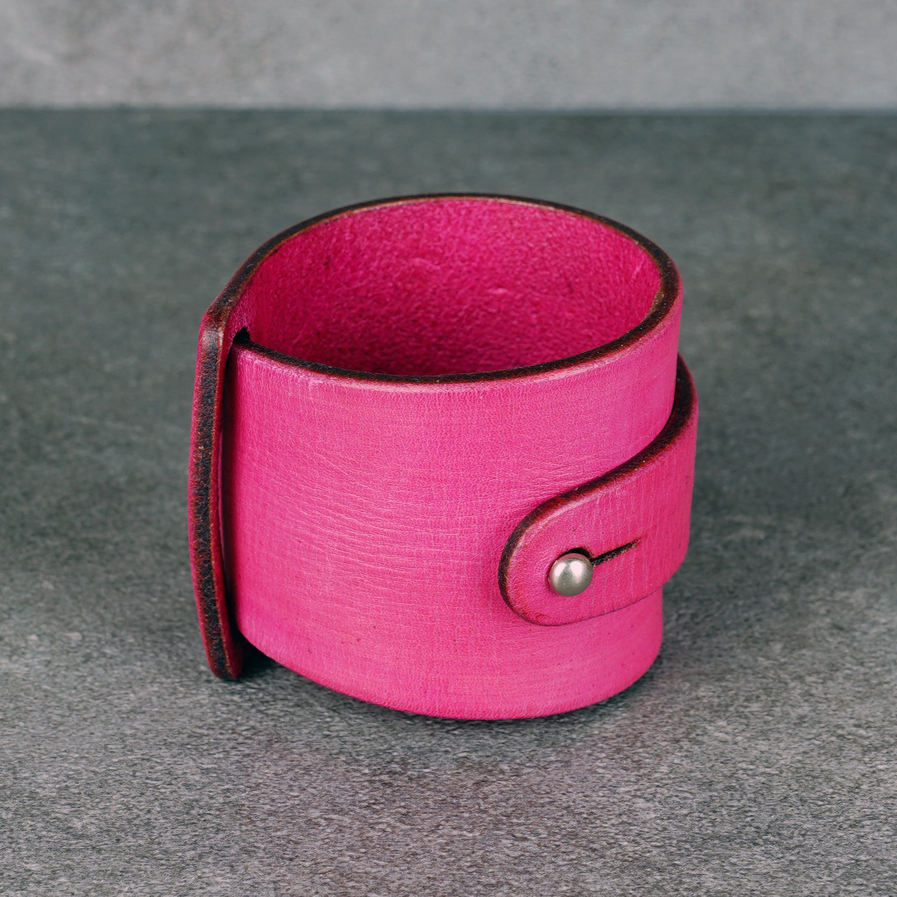 pink leather bracelet handmade vegetable tanned leather wristband