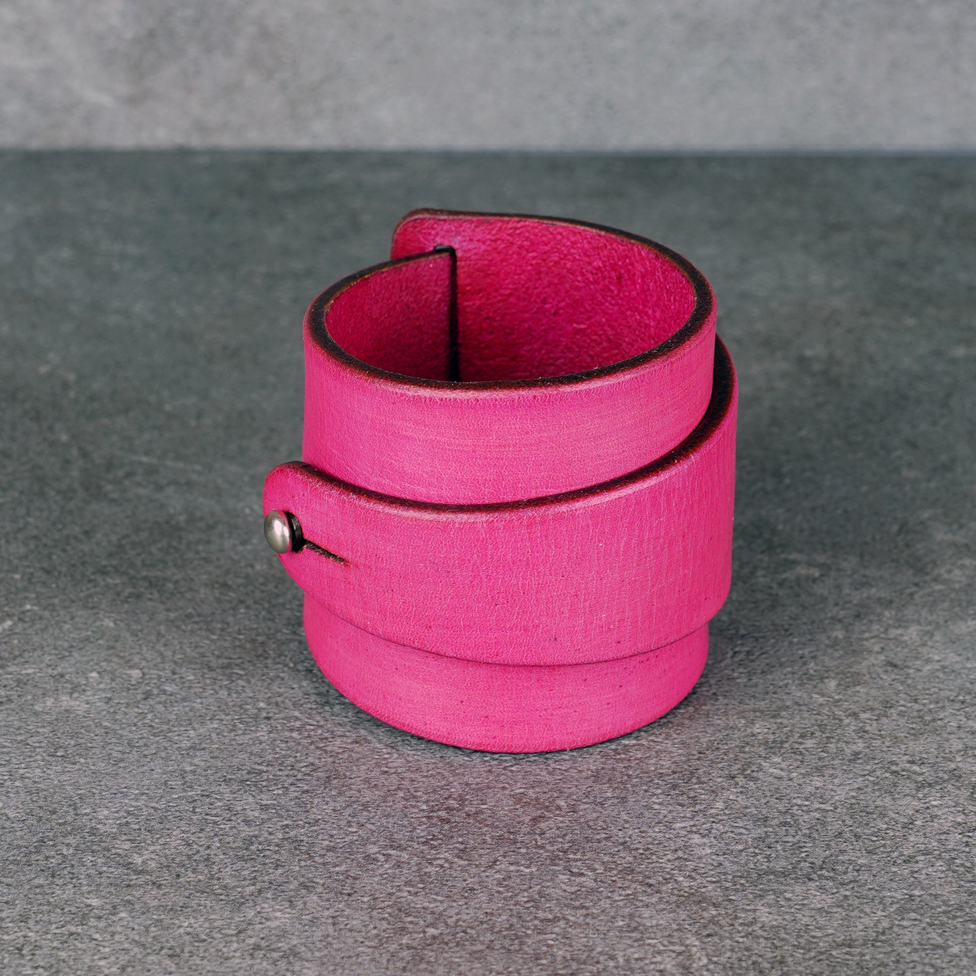 pink leather bracelet handmade vegetable tanned leather wristband