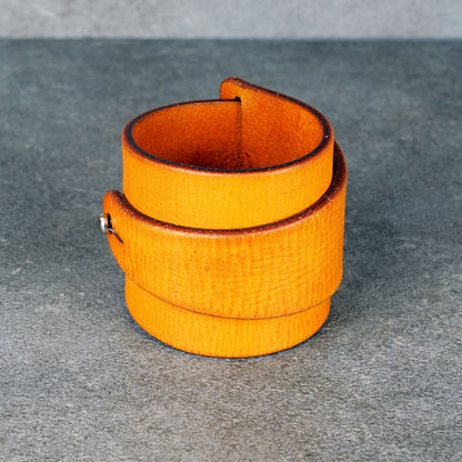 yellow leather bracelet handmade vegetable tanned leather wristband