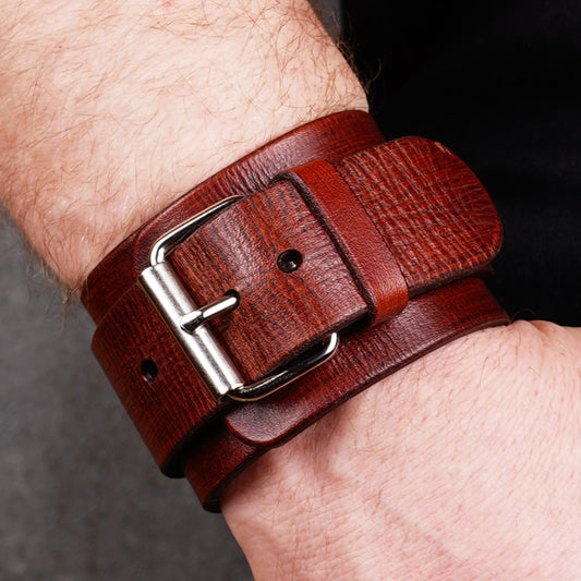 Wide brown leather cuff with buckle