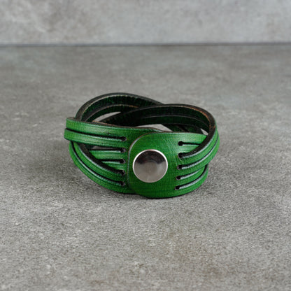 Front view of the bracelet showing the snap fastener