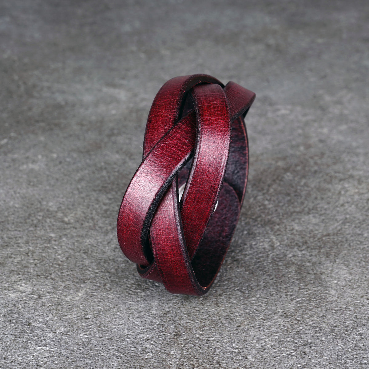 Vertical studio view of the bracelet with its wrapped loop shape